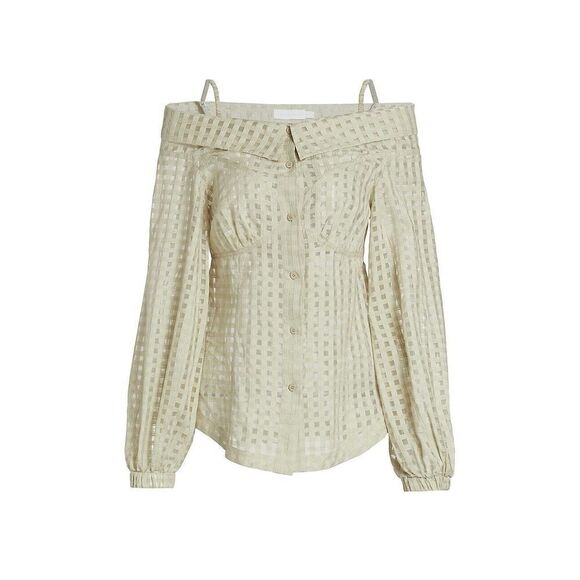 NWT Jonathan Simkhai Wo Paulina Sheer Windowpane Top size Medium - Picture 1 of 10